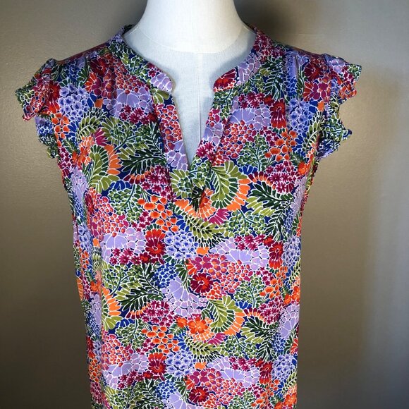 Staccato Multicolor Floral Print Flutter Sleeve Lightweight Top Size L - Picture 3 of 9